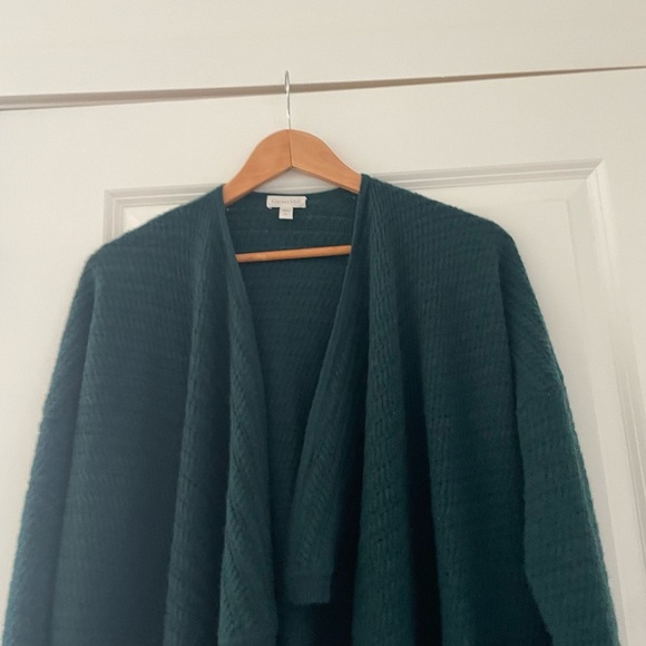 Garnet Hill Drape Front Cabled Cashmere Cardigan Pockets Jade - Picture 12 of 13